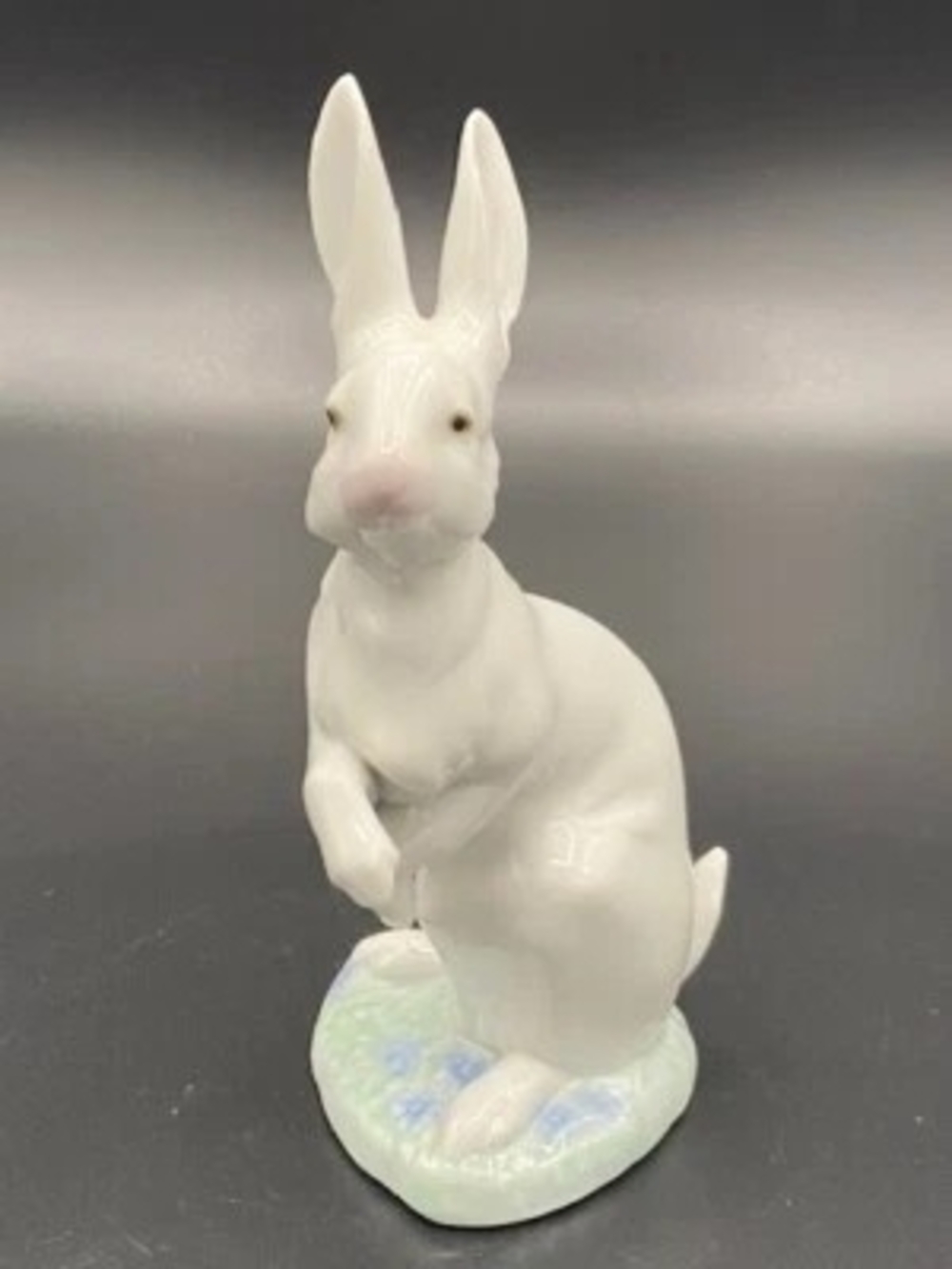 Lladro White Porcelain Rabbit with Pastel Floral Base